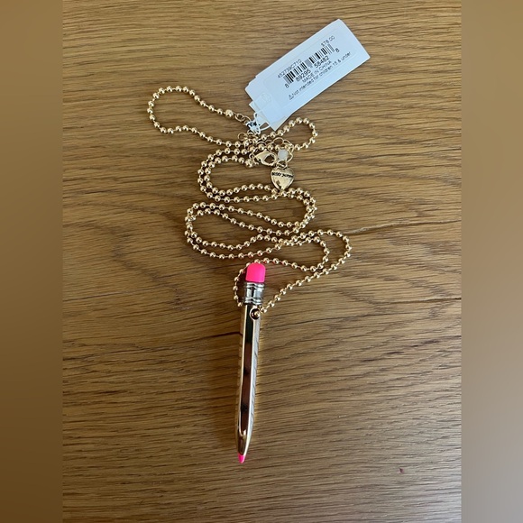 NEW Betsey Johnson Charm School Pencil Pendant Gold & hot pink MSRP $78 - Picture 2 of 4